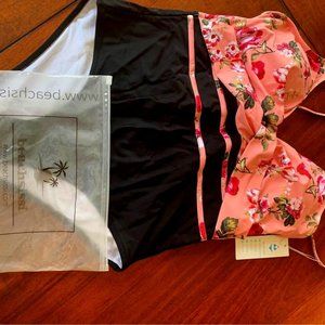 Beachsissi NWT One-Piece Bathing Suite with Peach Floral Top